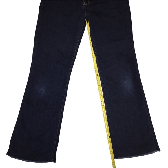 Highrise Flare Jeans, Distressed Denim, Frayed Waist/Hem, Dark Calvin Klein Sz 7 - Picture 10 of 13